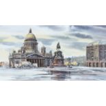Russian School (early 21st Century), Winter landscapes, Palace Square, St Petersburg watercolour,