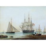 John Ward of Hull (British, 1798-1849), Royal Naval Frigate and other Shipping off the Coast oil