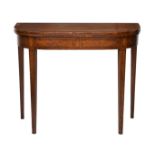 A George IV cross banded mahogany and yew D-shaped card table, the top cross banded in yew over a