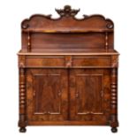 A Victorian Channel Islands mahogany chiffonier, the shaped back with foliate cresting and