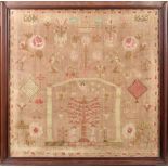 A George IV needlework Adam and Eve sampler, inscribed a little indistinctly but dated 1823, with