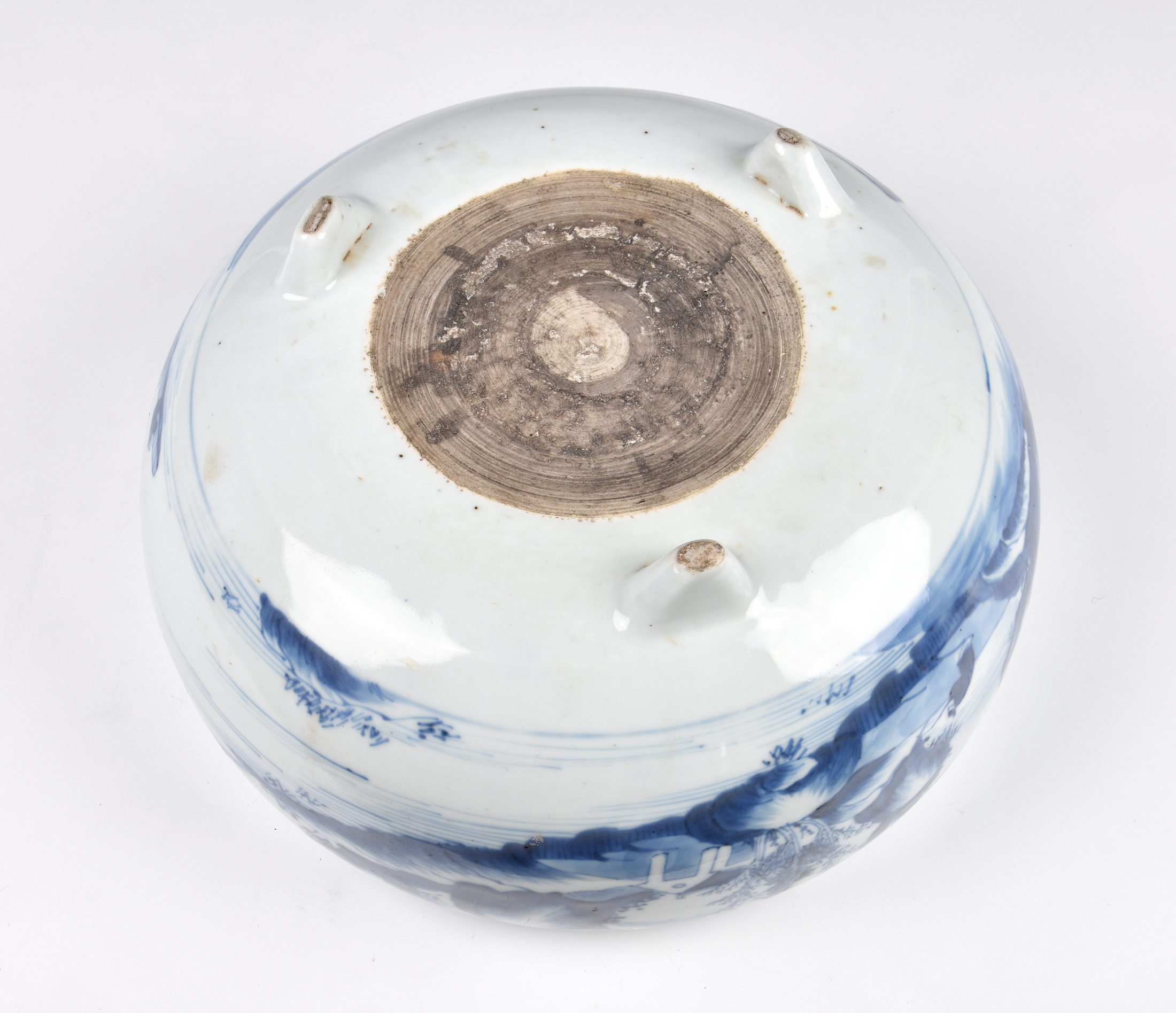 A Chinese blue and white tripod censer, 18th / 19th century, of bun form with short triangular feet, - Image 9 of 37