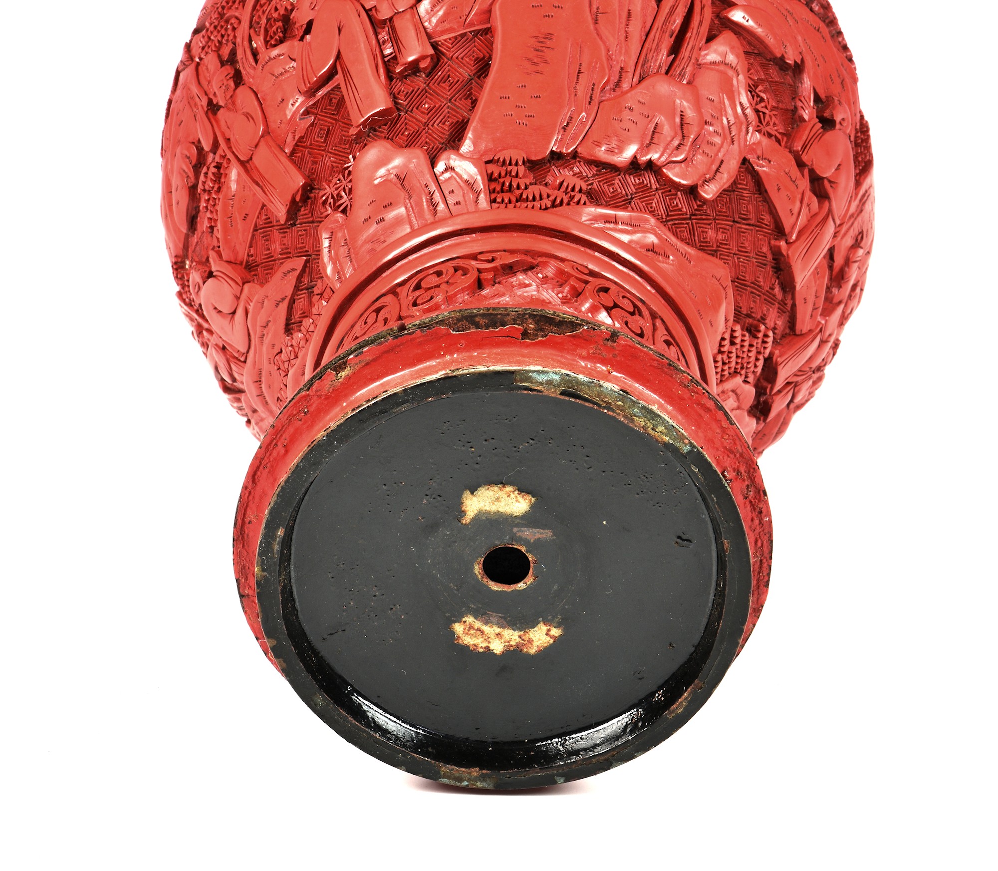 A Chinese carved cinnabar lacquer vase, probably late 19th / early 20th century, baluster form, - Image 4 of 5