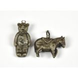 An early 20th century novelty silver plate babies rattle fashioned as a donkey, stamped 'EPNS' &