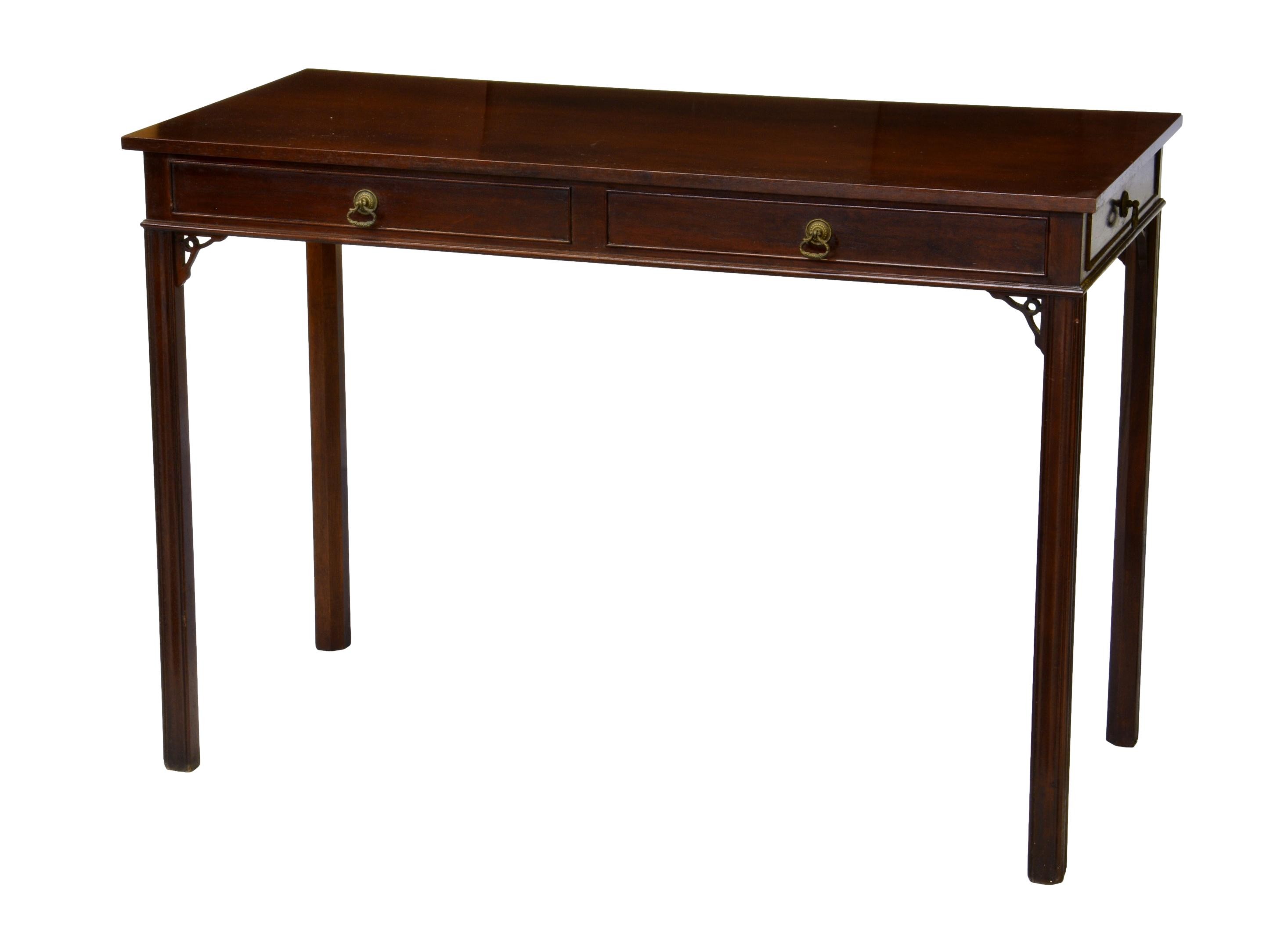 A George III style mahogany centre table, 1950s, the rectangular top with two shallow frieze drawers