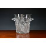 A large commemorative cut glass wine or champagne cooler, with two scroll handles, diamond and blaze