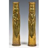 A pair of WWII 40mm brass shell cases converted to vases