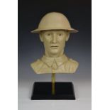 A bespoke plaster bust of a British Army soldier wearing an original painted British Army brodie