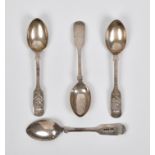 A set of four silver Royal Guernsey Militia fiddle pattern prize winning shooting teaspoons