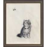 Meta Plückebaum (German, 1876-1954), Kitten watching a Bee; Pair of Kittens wearing Bows, etchings