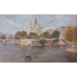 Neil Forster (British, b.1940) 'View to Notre Dame' pastel, signed lower left