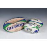 Rugby interest - An England Squad signed, oversized, 1999 World Cup Rugby ball signed by 22 members