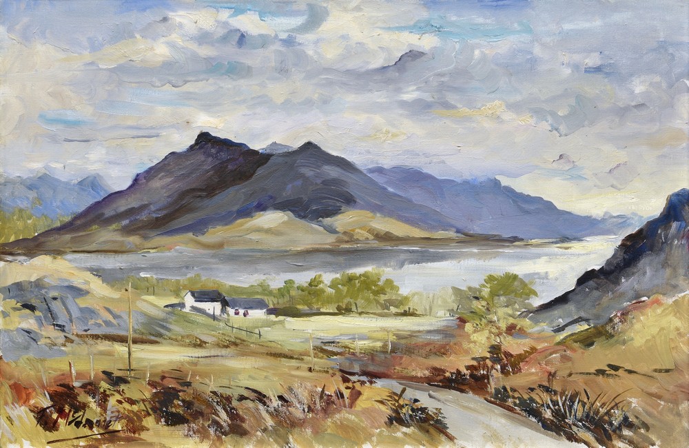 Fred McJannet (British, 20th century) Scottish loch, landscape, oil on canvas