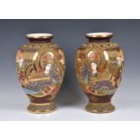 A pair of Japanese Satsuma earthenware large vases