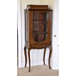 An English late 19th century walnut and marquetry vitrine cabinet in the French taste