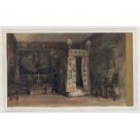 English School (late 19th century), Jacobean Bedroom Interior, watercolour, unsigned