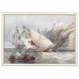 English School, mid 19th century, Ottoman sailing vessel running from a three masted gun boat