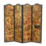 A Victorian decoupage four fold screen with arched top