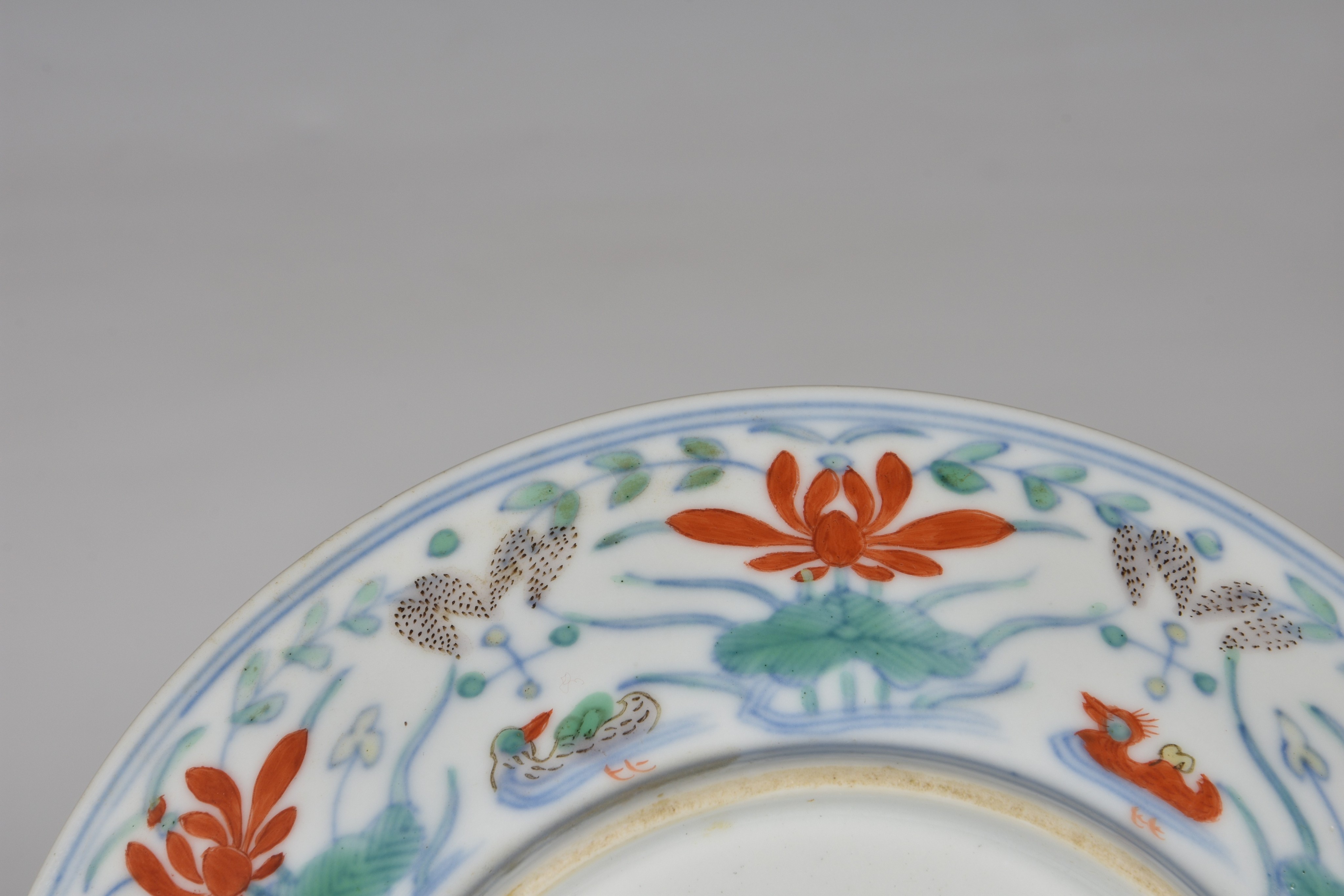 A Chinese doucai 'duck and lotus pond' porcelain dish, four character mark within double - Image 8 of 10