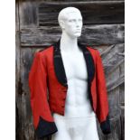 A 2nd Royal Guernsey Light Infantry scarlet Mess jacket / tunic, black long collar, with leopards