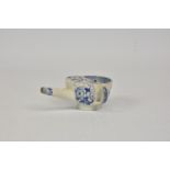 An antique blue and white transfer ware invalid feeding cup, partially covered and a long spout, the