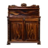 A William IV goncalo alves chiffonier, the foliate scroll and lappet carved back with a single