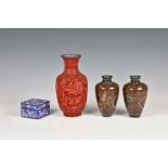 A Chinese cinnabar lacquer vase, early 20th century, baluster form, carved with figures and