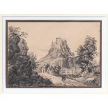 English School (19th century), Mont Orgeuil Castle, Jersey. * pencil on tinted paper, dated 1839