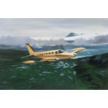 Jim Brown (British, 20th century), Cessna 340A ‘G-SAMM’ in flight. oil on canvas, signed lower