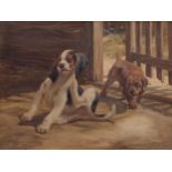 Arthur Wardle (British, 1860-1949), Study of two dogs. * oil and pencil on canvas, wooden frame with