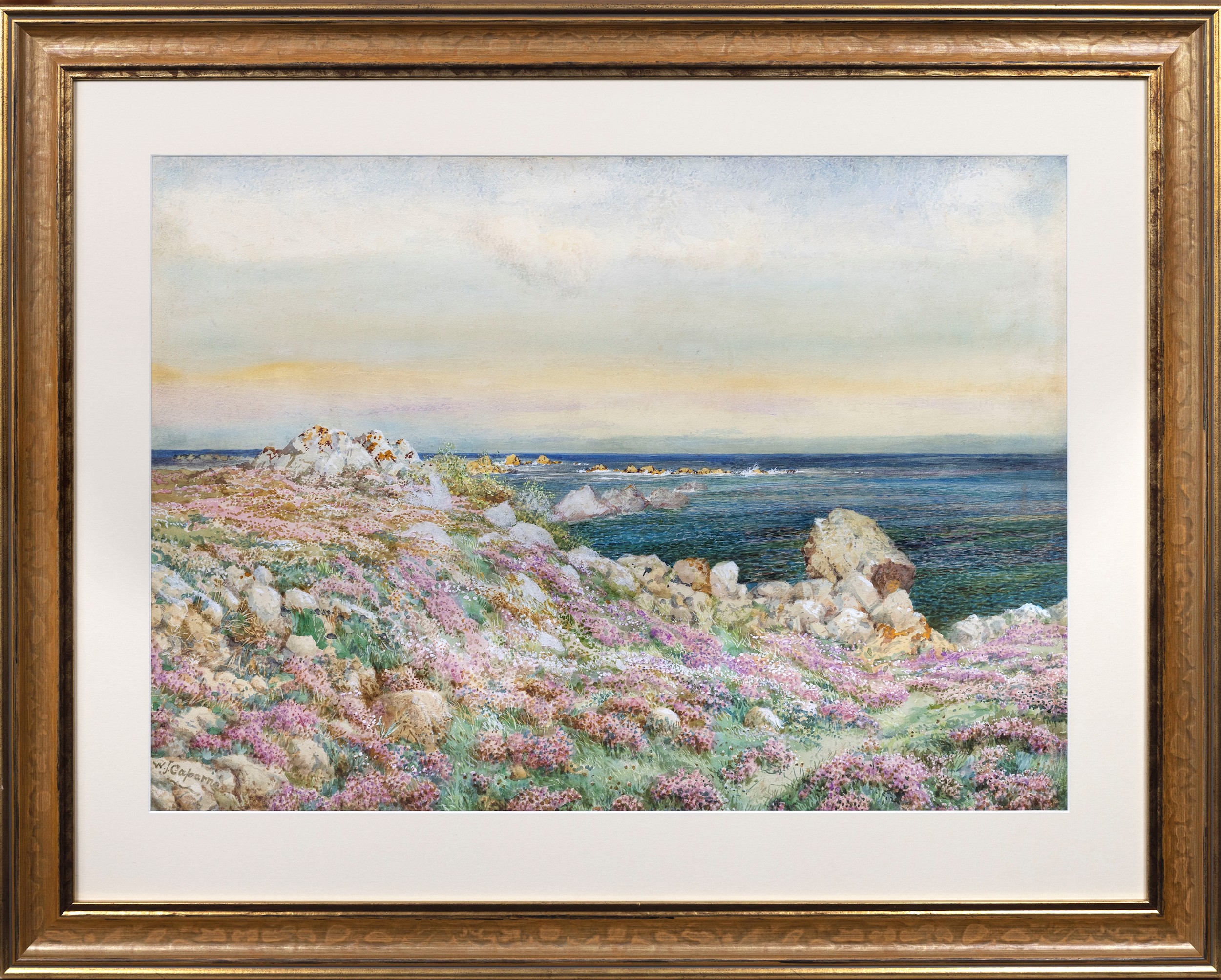 William John Caparne (British, 1855-1940), 'Sea Pink and Sea Purple'. * watercolour, heightened with - Image 4 of 4