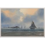 Jackie Wells (British, 20th century), Sailing Boats off Elizabeth Castle, Jersey. * watercolour,