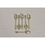 A set of six Channel Islands silver bright cut fiddle pattern teaspoons, CT Maine, London 1909,