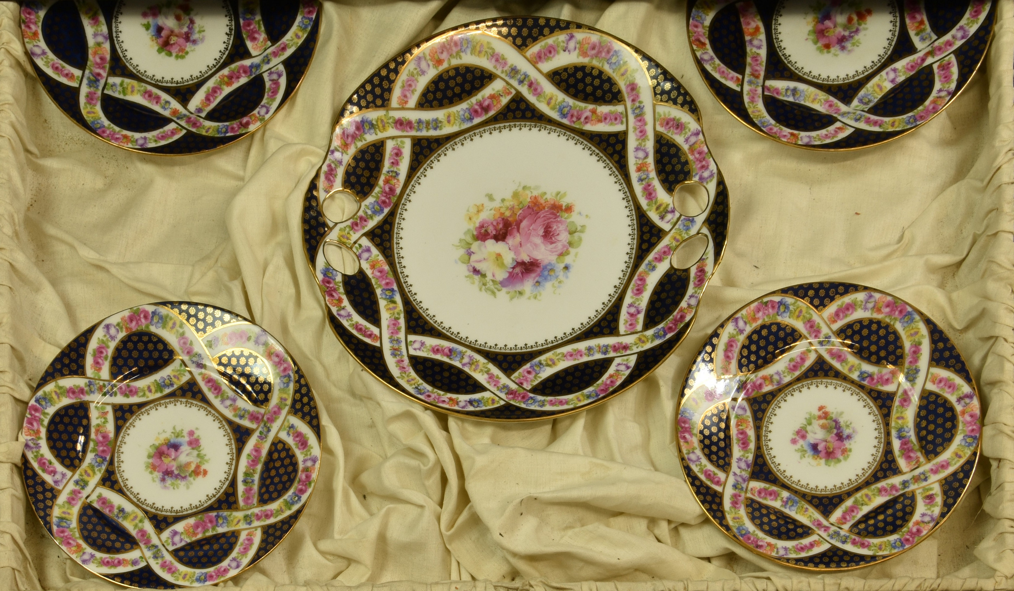 A cased Bohemian porcelain dessert or luncheon service, for twelve settings, each piece centred by a - Image 3 of 3