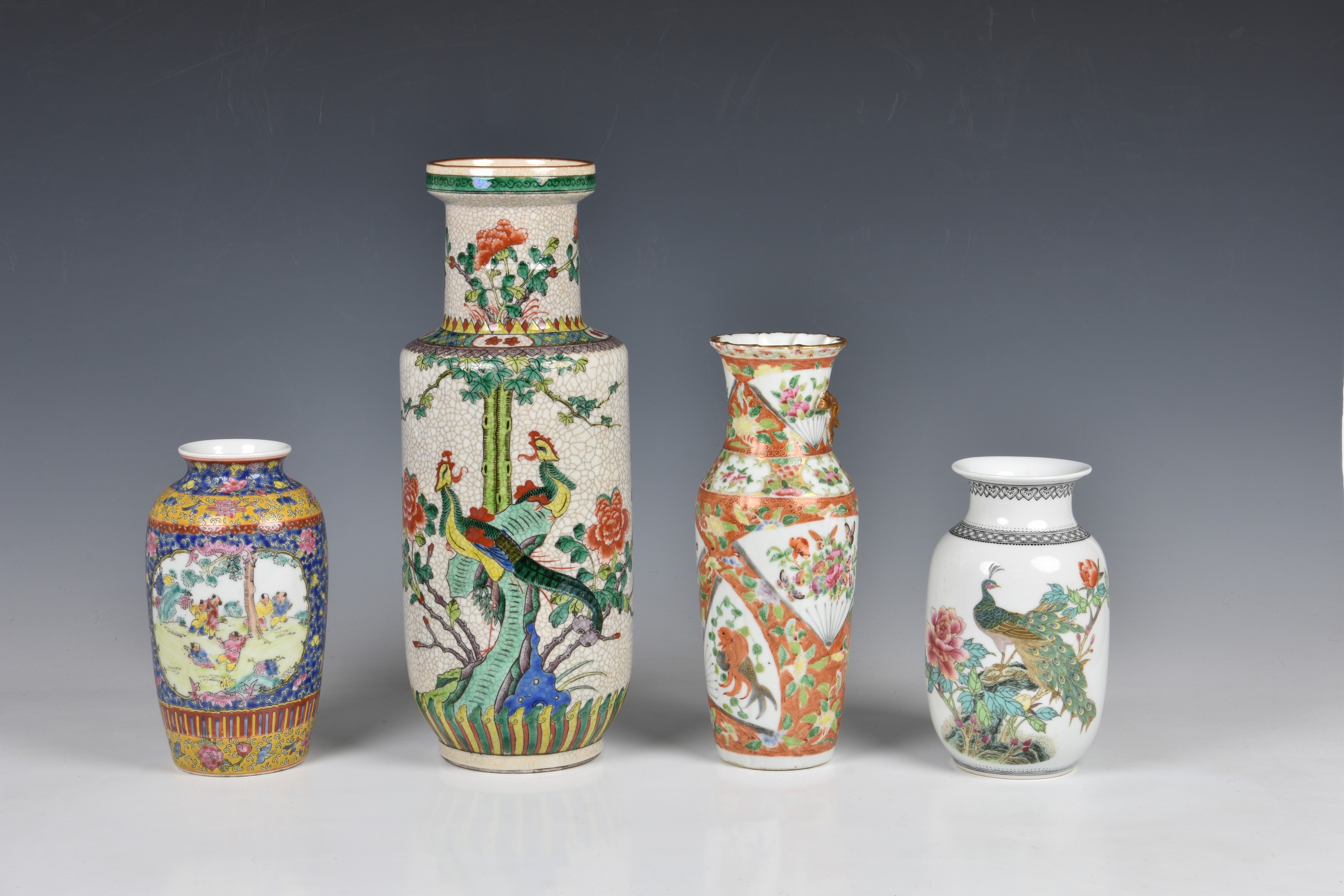 A Chinese Canton famille rose vase, late 19th / early 20th century, slightly lobed baluster form
