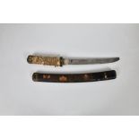 A Japanese Tanto (short sword), shagreen Tsuka (grip), Mekugi pin stuck, Tang not identified,