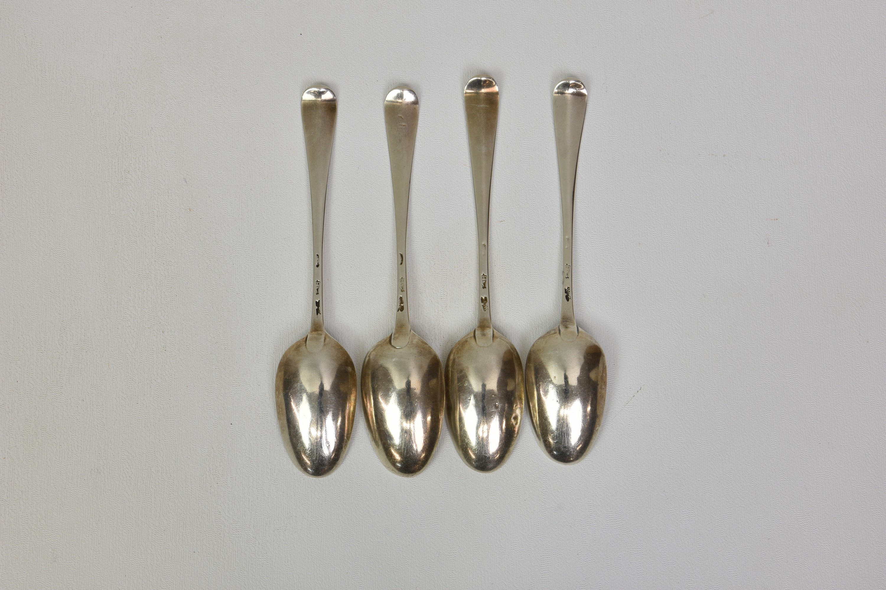 Four mid 18th century Irish Old English pattern silver dessert spoons, circa 1760, maker's mark ' - Image 2 of 2