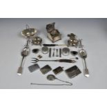 A collection of various silver plate collectables, to include an inkwell, with pen rest; dressing