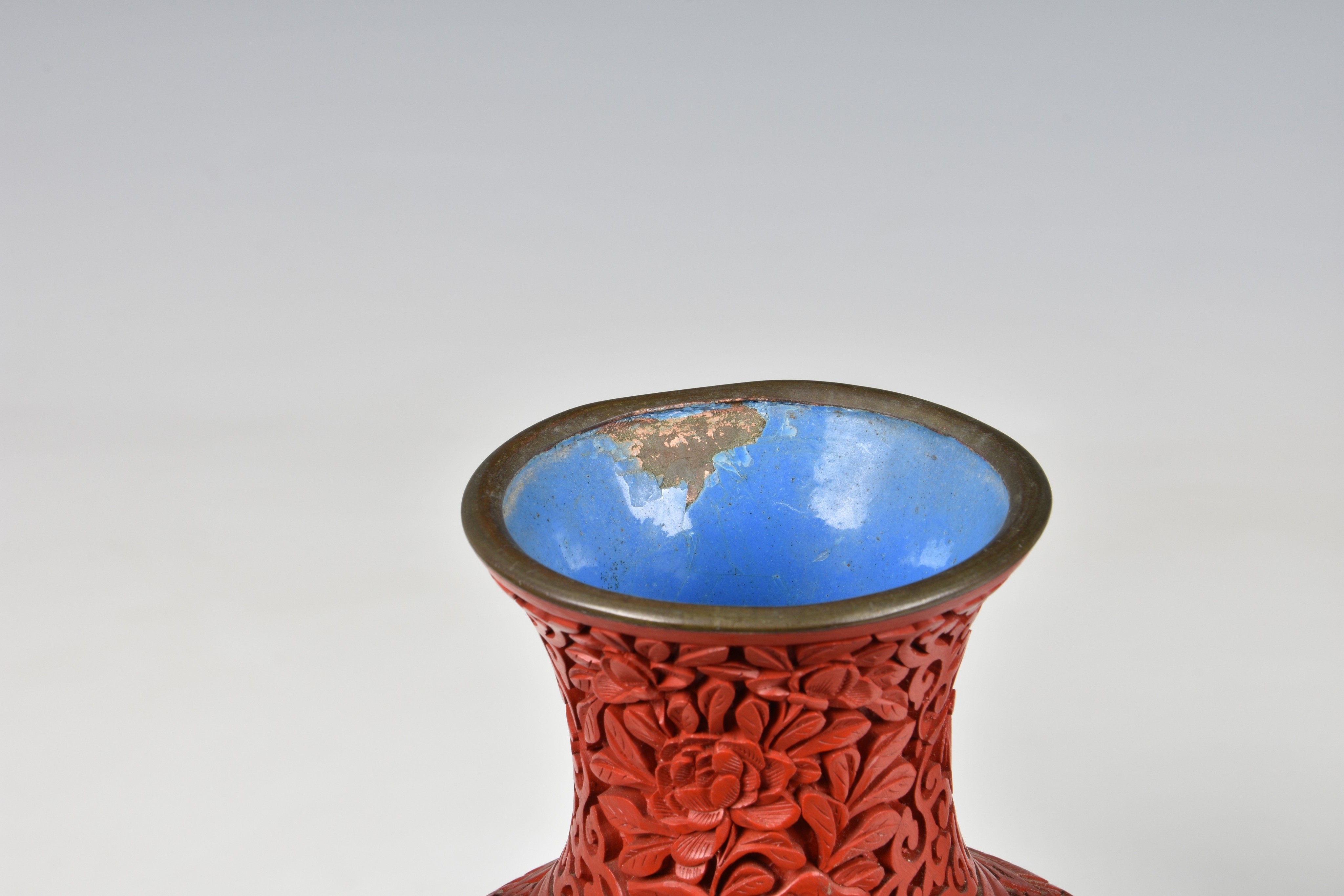 A Chinese cinnabar lacquer vase, early 20th century, baluster form, carved with figures and - Image 5 of 7