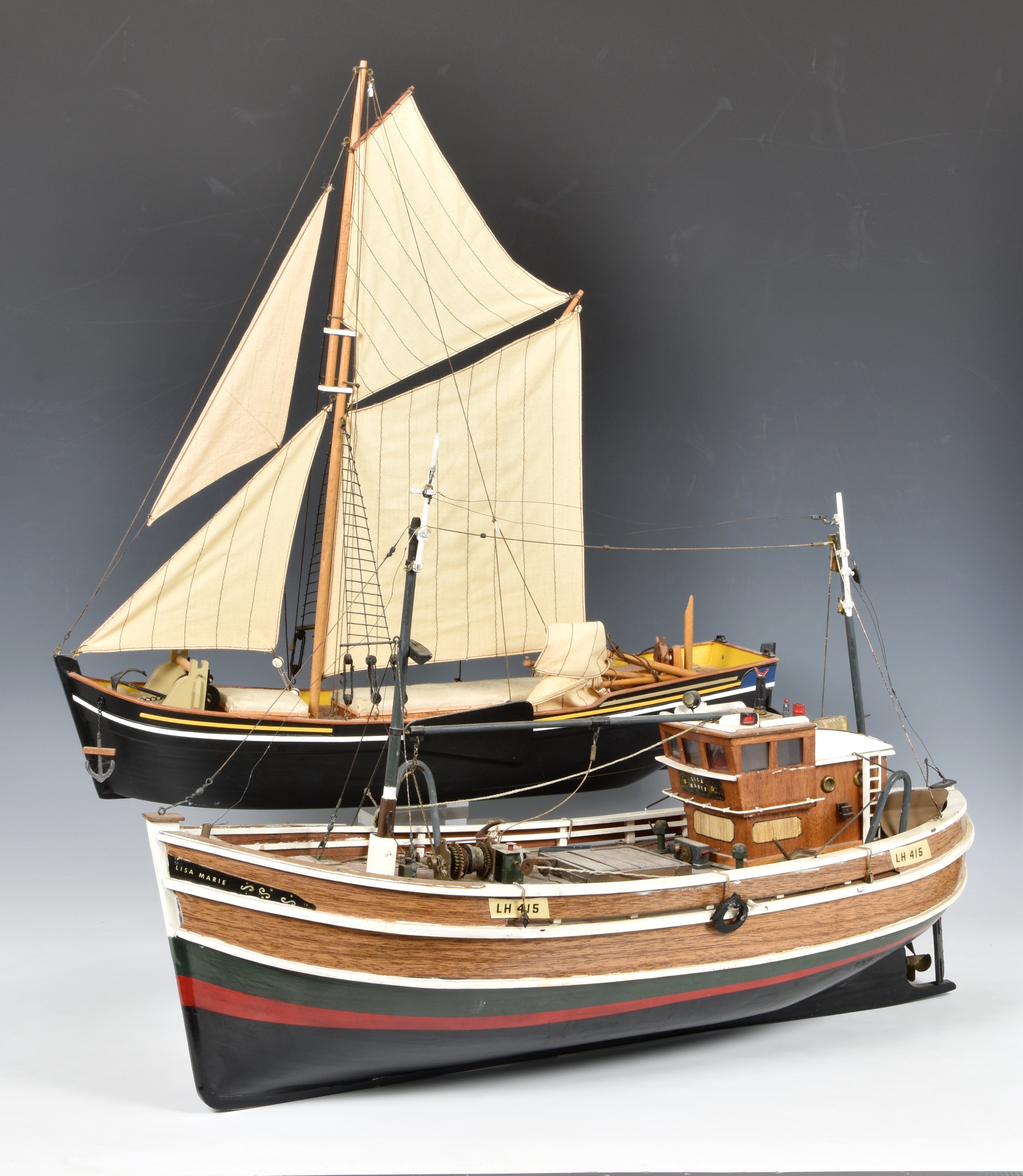 A scratch built model of a Scottish fishing boat 'Lisa Marie', well detailed, wooden built, named '