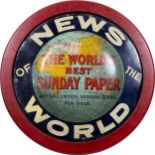 A vintage 'News of the World' tinplate sign, 1920s-30s, the dark blue and white 'News of the World'