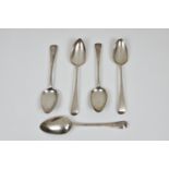 Five George III silver Old English pattern table spoons, all London, to include one by John