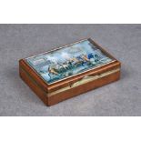 A George IV burr wood & silver gilt pictorial snuff box, John Linnit, London, 1820, of rectangular