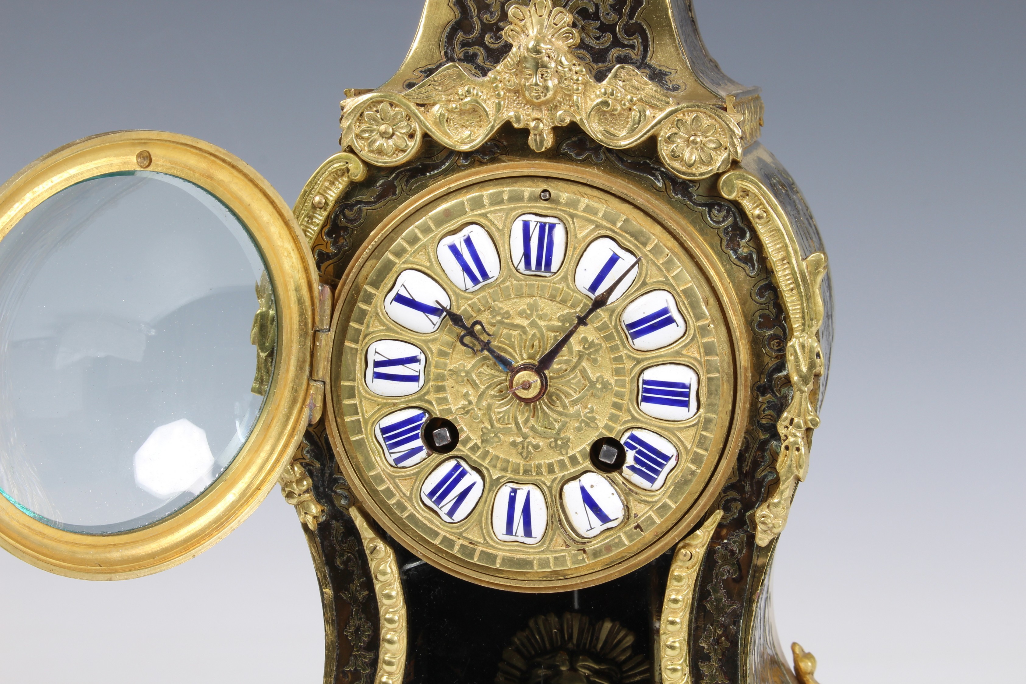 A Japy Freres Boulle decorated mantel clock, French, late 19th century, the signed, twin train - Image 2 of 5