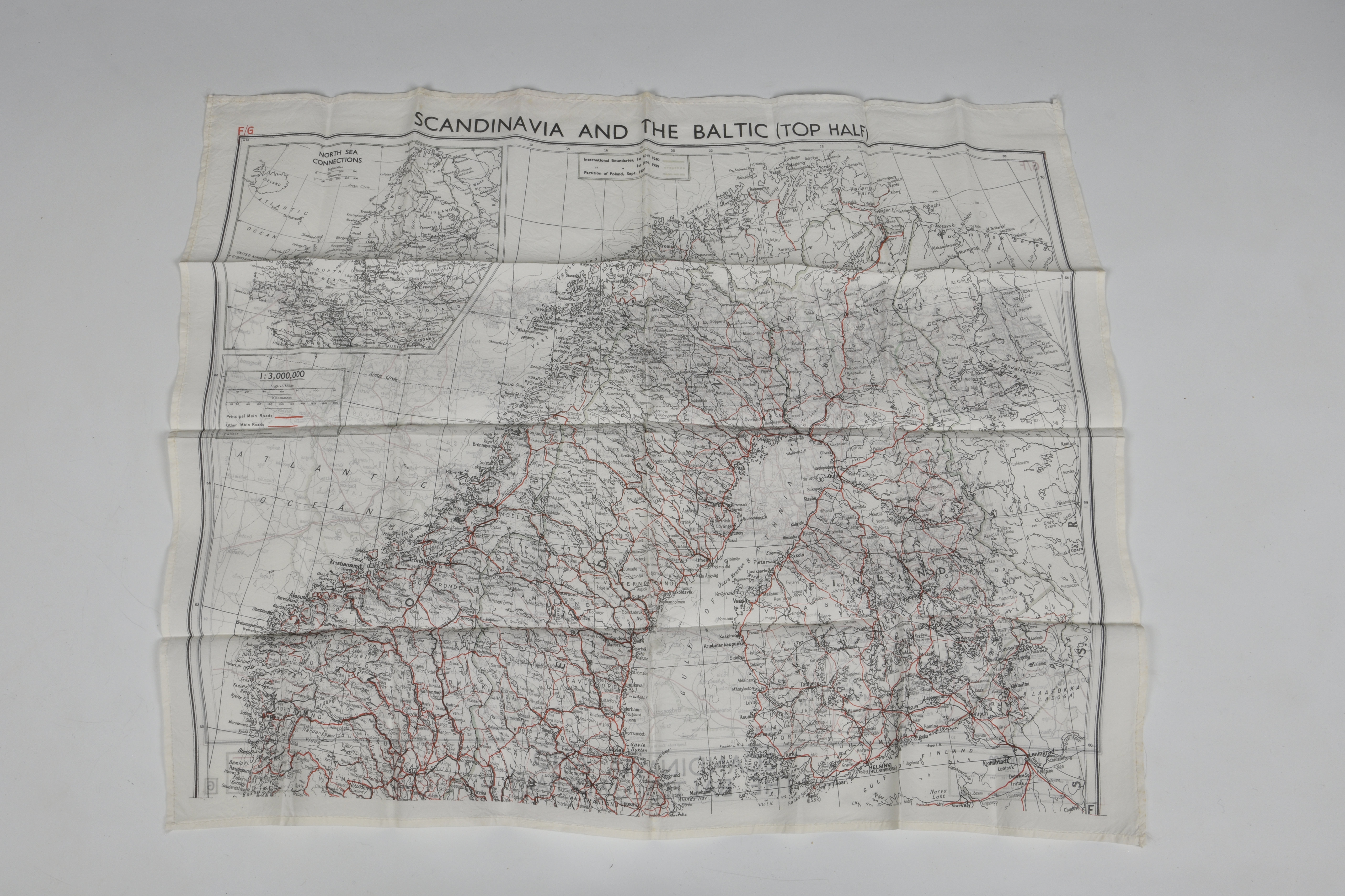 A WW2 British RAF Silk Escape & Evasion map of the Baltic and Scandinavia, double sided in colour,