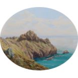 English School, early 20th century, Rocky coastal landscape, possibly Sark. * oval, oil on canvas,