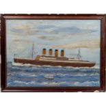 T. W. Brouard (Guernsey, early 20th century), Two naive style paintings of the White Star Line ocean