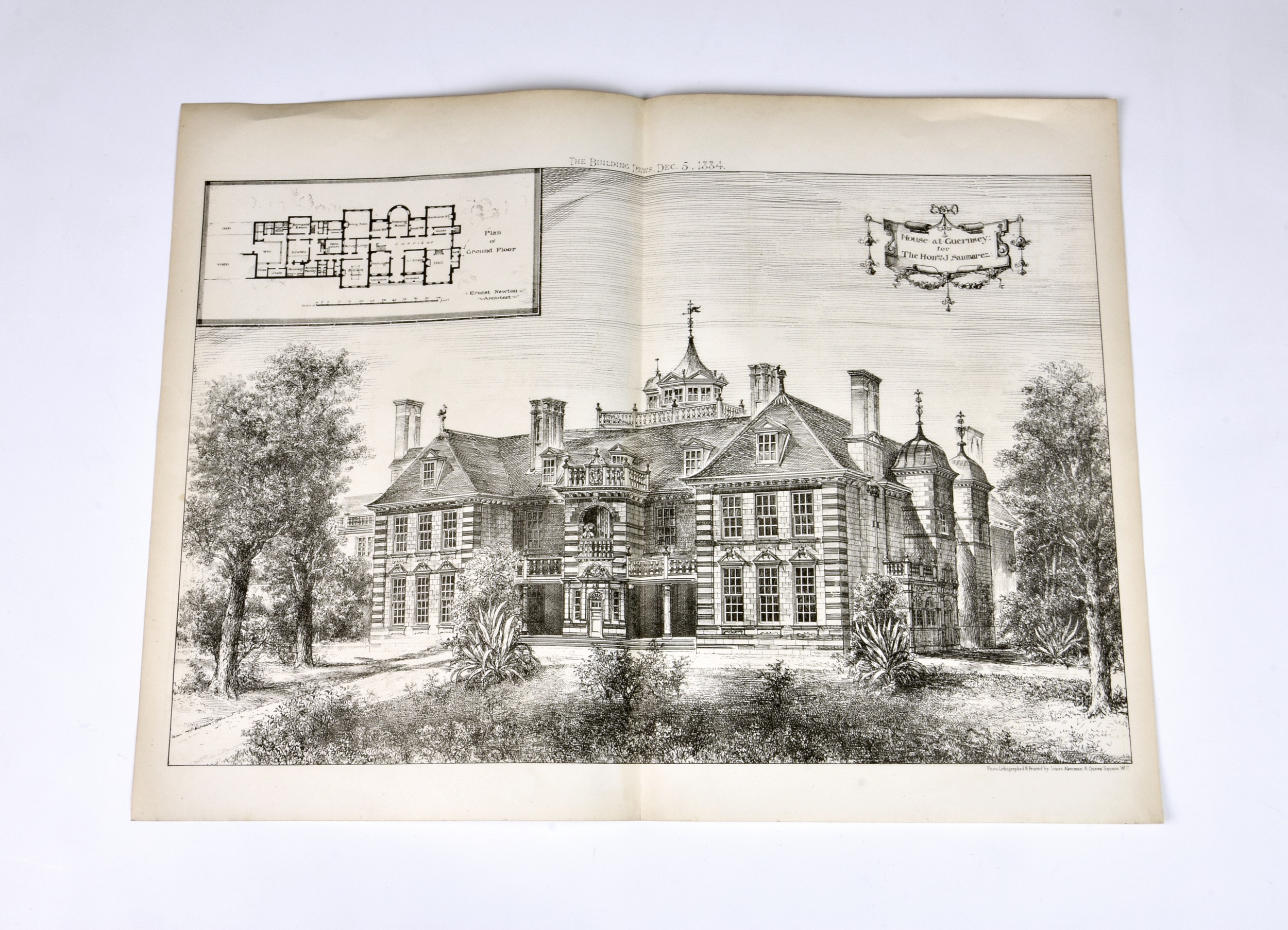 The design for Saumarez Park Manor, Guernsey by the architect Ernest Newton, titled ‘House at