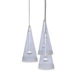 A 'First Light' Bistro style ceiling light, with three clear glass conical shades, adjustable
