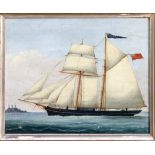 English School (mid 19th century), The Schooner "King" off the Casquettes oil on canvas 15 ½ x 19 ½